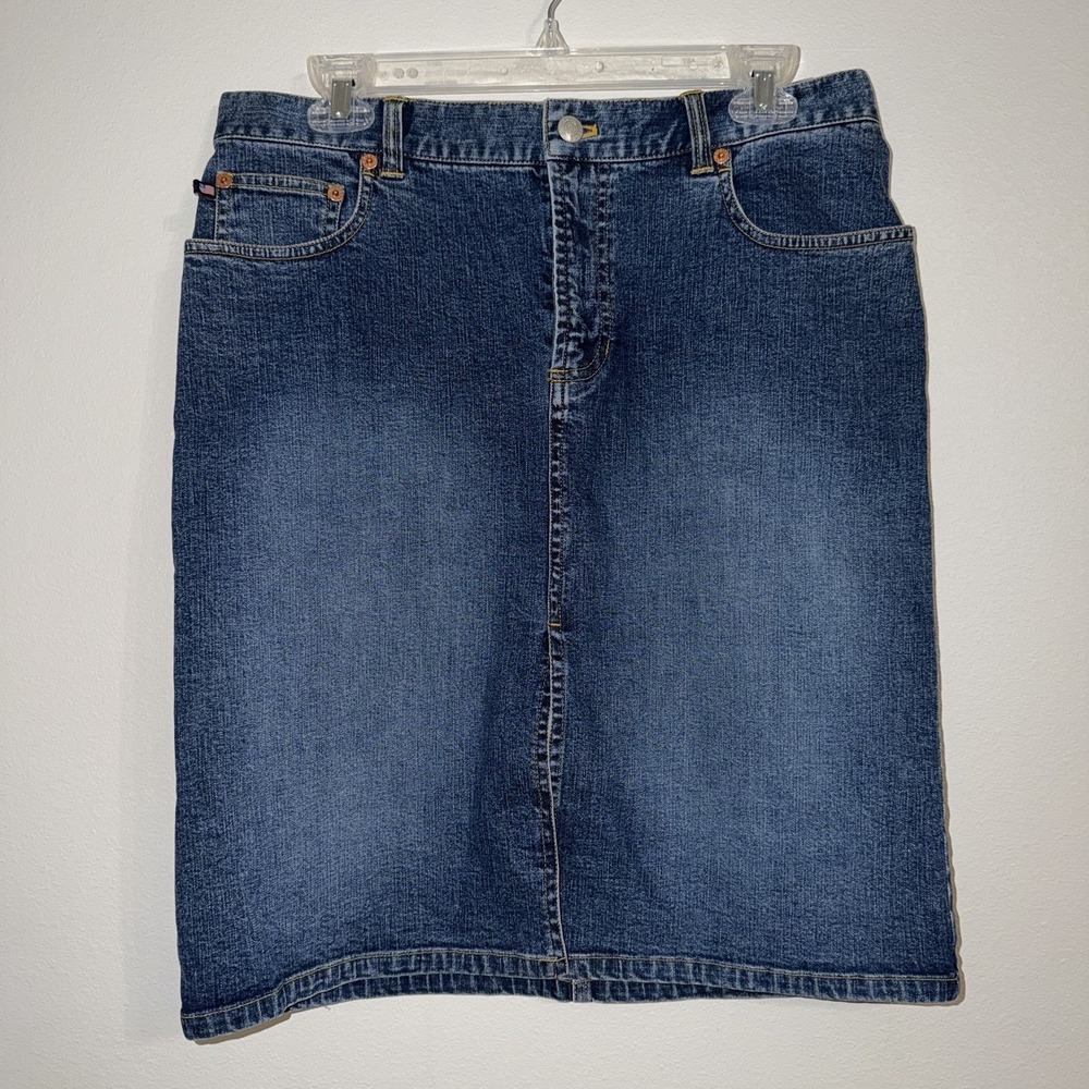 Vintage Polo Jeans Co Ralph Lauren Medium Wash Denim Knee Skirt Size 8 Classic